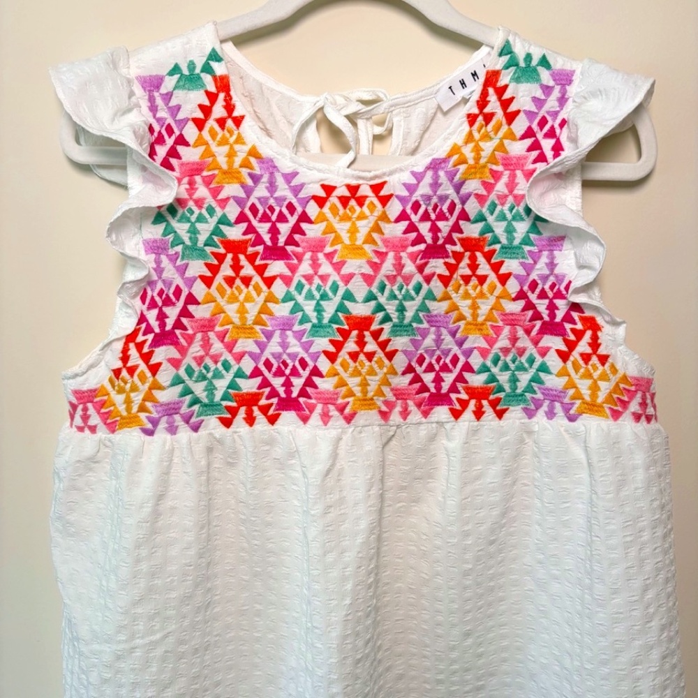 NWT THML White & Multicolor Embroidered Sleeveless Top - M